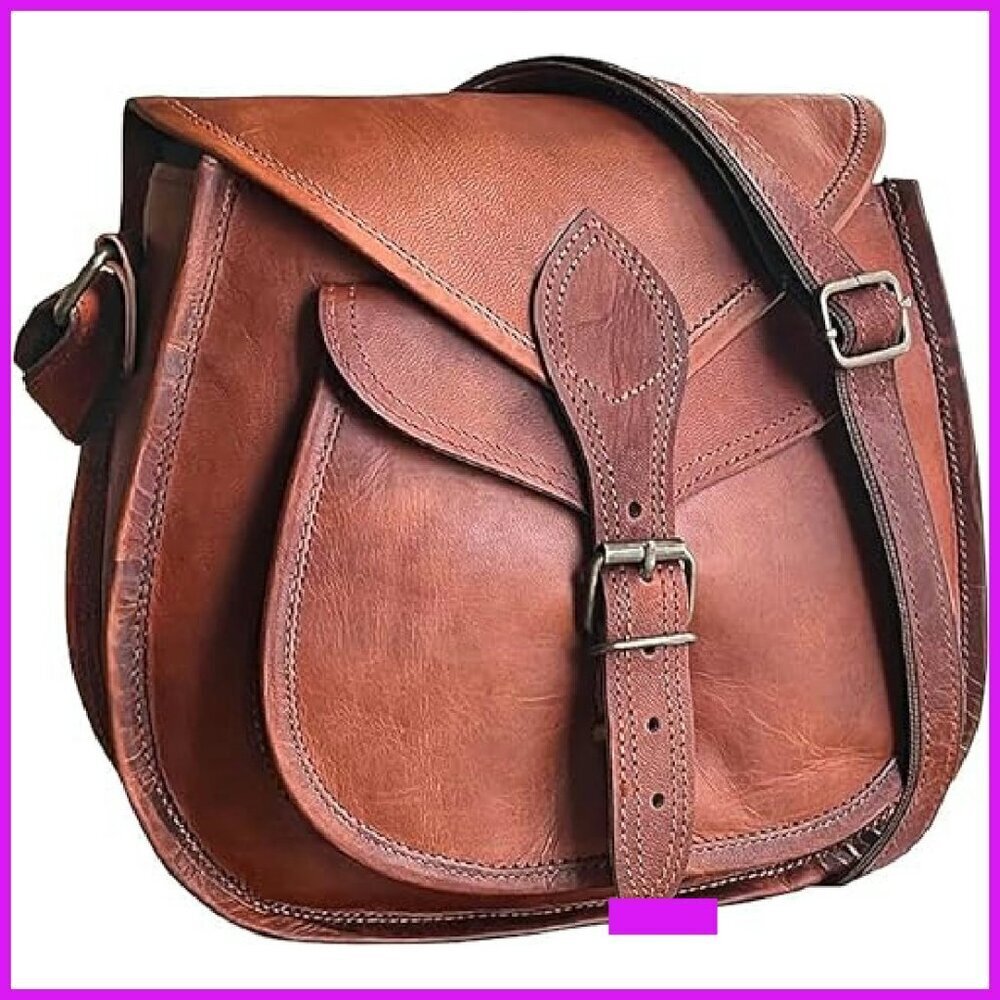 Vintage Leather Crossbody Satchel Boho Chic Handbag Travel Purse Adjustable
